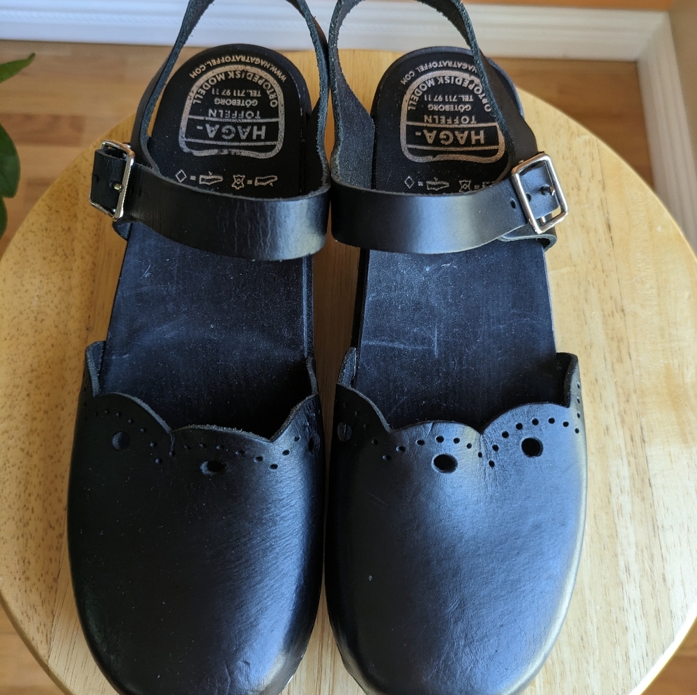 Black Women’s Leather Slingback Clogs